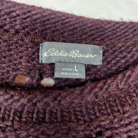 Eddie Bauer Women's Lambswool Camel Pointelle Knit Tunic Sweater Large Purple - Picture 6 of 10